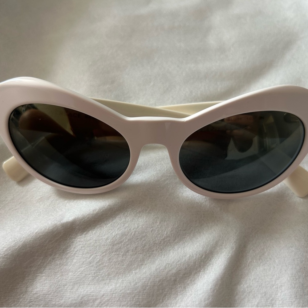 Versace Cream White Oval Sunglasses with Dark Lenses